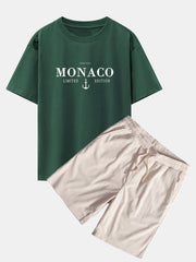 Monaco Slogan Print Drop Shoulder Oversize T-Shirt & Corduroy Drawstring Shorts