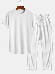 Muscle Fit Ribbed Arc Hem T-Shirt & Straight Leg Ribbed Pants