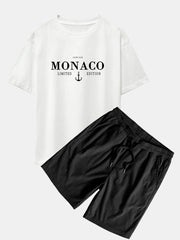 Monaco Slogan Print Drop Shoulder Oversize T-Shirt & Corduroy Drawstring Shorts