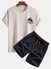 California Palm Tree Print Cotton T-Shirt & Swim Shorts
