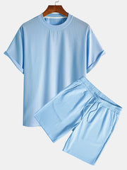 Relax Fit Ribbed T-Shirt & Drawstring Ribbed Shorts