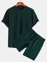 Relax Fit Ribbed T-Shirt & Drawstring Ribbed Shorts