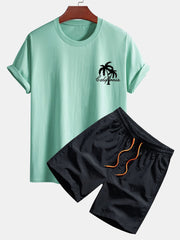 California Palm Tree Print Cotton T-Shirt & Swim Shorts