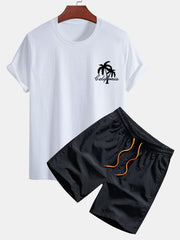 California Palm Tree Print Cotton T-Shirt & Swim Shorts