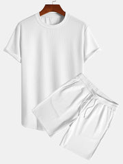 Muscle Fit Ribbed Arc Hem T-Shirt & Shorts