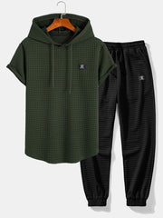 Waffle Hooded Arc Hem T-Shirt & Jogger Pants