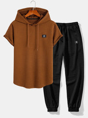 Waffle Hooded Arc Hem T-Shirt & Jogger Pants