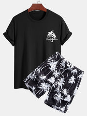 Regular Fit California Palm Tree Print Cotton T-Shirt & Palm Tree Print Swim Shorts