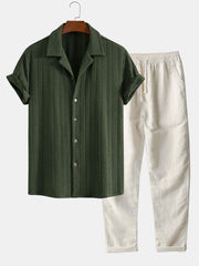 Texture Jacquard Cuban Shirt & Straight Leg Linen Pants