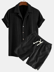 Texture Jacquard Cuban Shirt & Linen Cotton Blend Drawstring Shorts