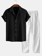 Texture Jacquard Cuban Shirt & Straight Leg Linen Pants