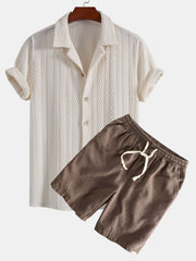 Texture Jacquard Cuban Shirt & Linen Cotton Blend Drawstring Shorts