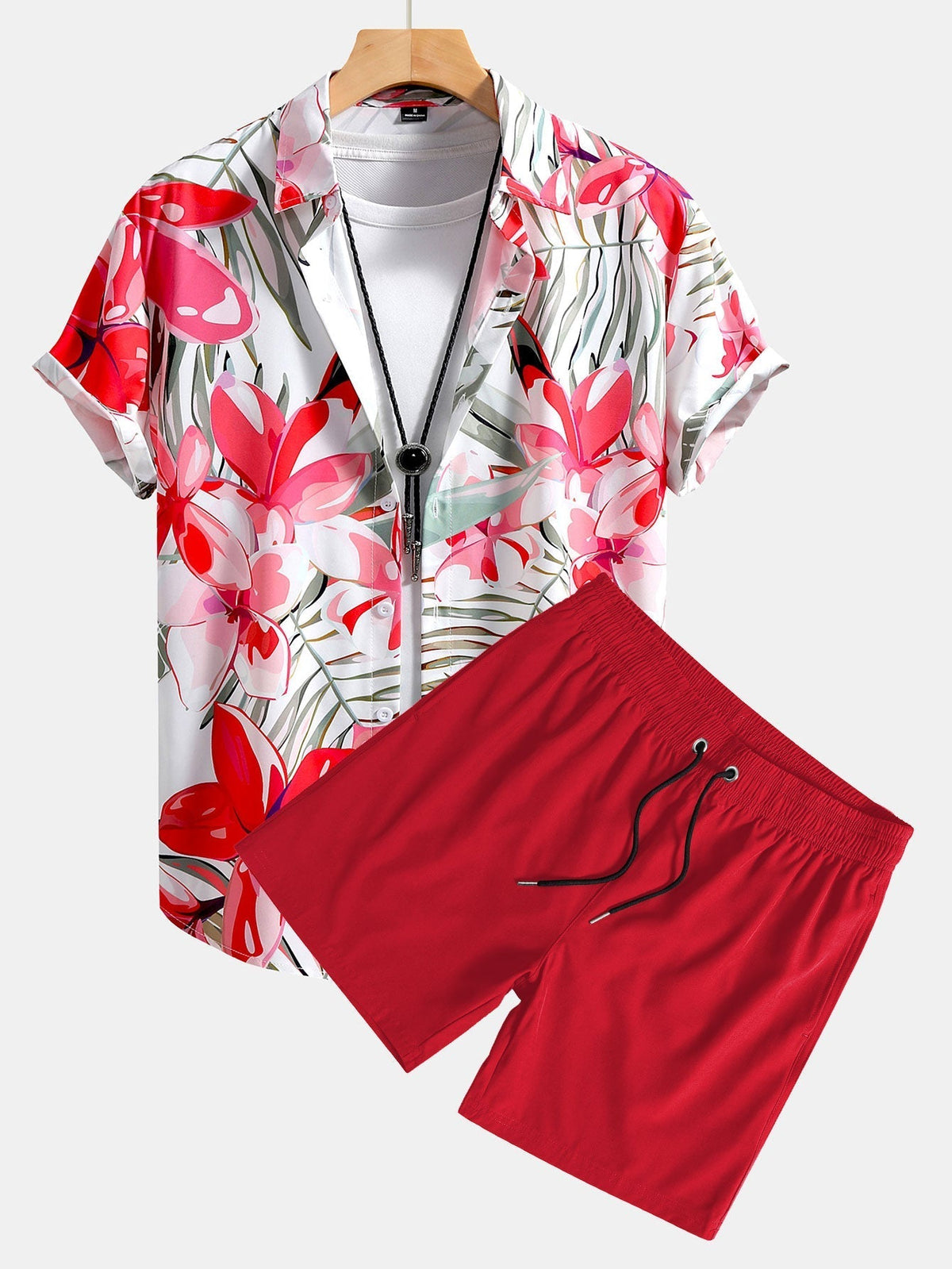 Flower Plants Print Button Up Shirt & Swim Shorts