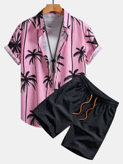 Palm Tree Print Button Up Shirt & Swim Shorts