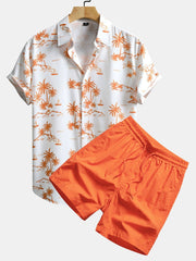 Palm Tree Print Button Up Shirt & Swim Shorts