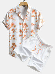 Palm Tree Print Button Up Shirt & Swim Shorts