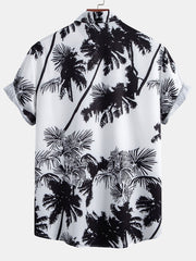 Palm Trees Print Button Up Shirt & Striped Swim Shorts