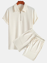 Muscle Fit Ribbed Half Zip Polo & Shorts