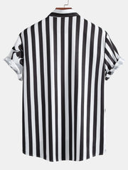 Floral Stripe Patchwork Print Button Up Shirt & Swim Shorts