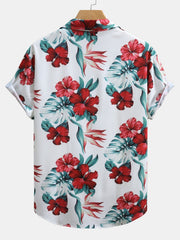 Tropical Floral Print Button Up Shirt & Swim Shorts