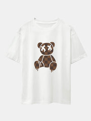 Checkerboard Dissolving Bear Drop Shoulder Oversize T-Shirt & Corduroy Shorts