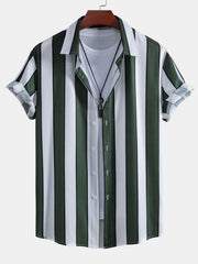 Stripe Print Button Up Shirt & Swim Short