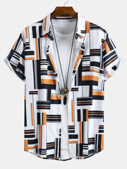 Geometry Print Button Up Shirt & Swim Shorts