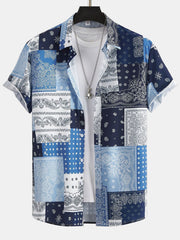 Paisley Patchwork Print Button Up Shirt #Random Pattern Design# & Swim Shorts