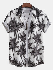 Palm Tree Print Button Up Shirt & Striped Swim Shorts