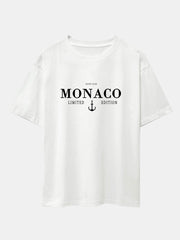 Monaco Slogan Print Drop Shoulder Oversize T-Shirt & Corduroy Drawstring Shorts