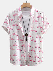 Flamingo Print Button Up Shirt & Swim Shorts