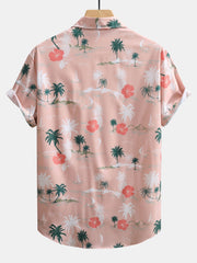 Tropical Plants Print Button Up Shirt & Swim Shorts