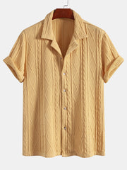 Knitted Geometric Textured Cuban Shirt & Man Mid Length Drawstring Swim Shorts