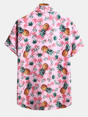 Pineapple Palm Tree Print Button Up Shirt & & Swim Shorts