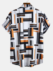 Geometry Print Button Up Shirt & Swim Shorts