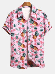 Pineapple Palm Tree Print Button Up Shirt & & Swim Shorts