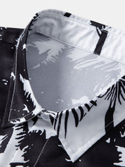 Palm Trees Print Button Up Shirt & Striped Swim Shorts