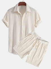 Wave Textured Button Up Shirt & Shorts