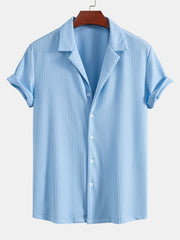 Muscle Fit Ribbed Deep Cuban Shirt & Drawstring Ribbed Shorts