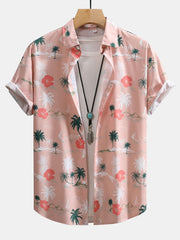 Tropical Plants Print Button Up Shirt & Swim Shorts